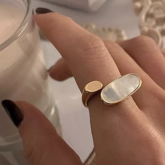 Vermeil Mother of pearl signet ring sterling ring plated gold - Picture 6 of 11